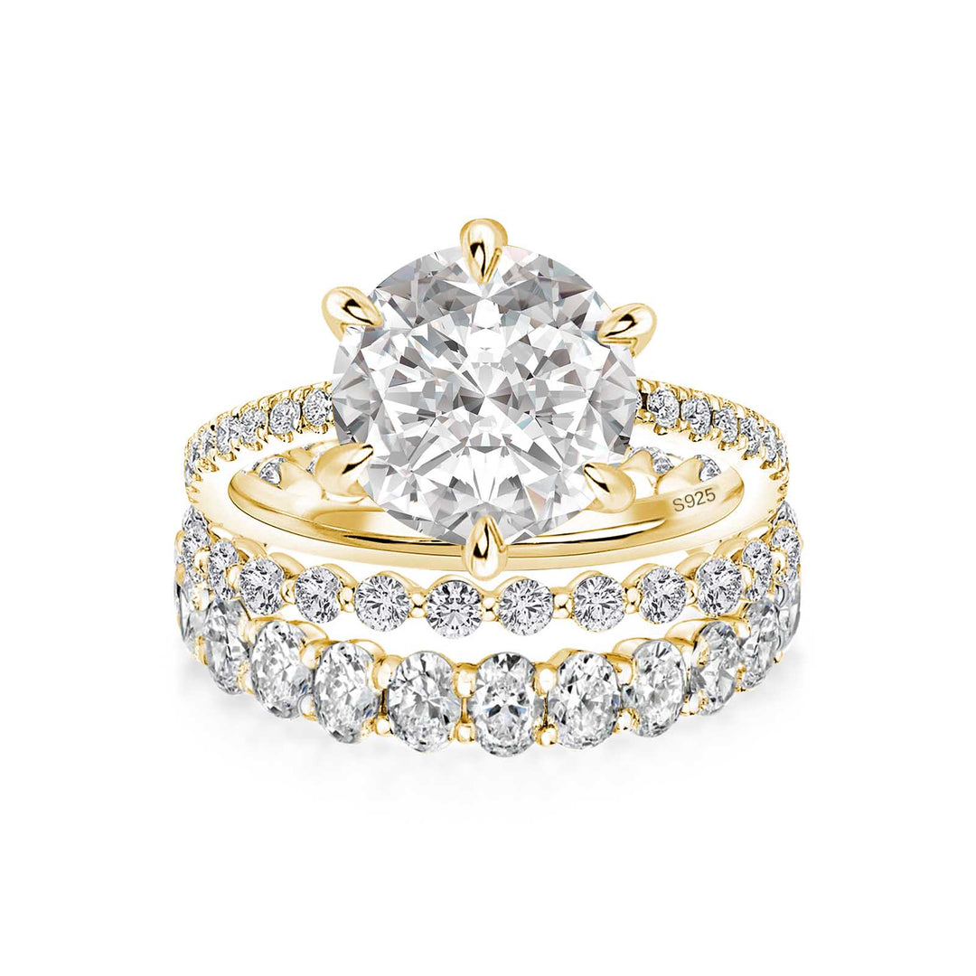 Rodiffy Moissanite 3.0Ct Round Cut Yellow Gold 3PC Travel Engagement Ring with Oval & Round Cut Wedding Band