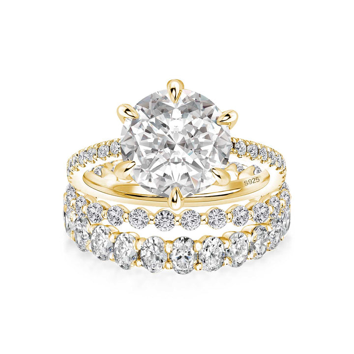 Rodiffy Moissanite 3.0Ct Round Cut Yellow Gold 3PC Travel Engagement Ring with Oval &amp; Round Cut Wedding Band