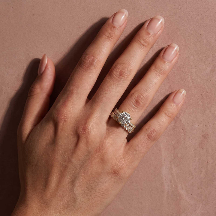 Rodiffy Moissanite 3.0Ct Round Cut Yellow Gold 3PC Travel Engagement Ring with Oval &amp; Round Cut Wedding Band