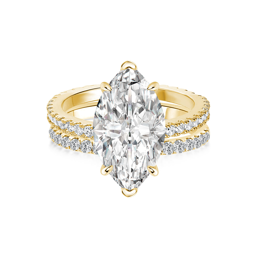 Moissanite 4.0 Ct Marquise Cut Yellow Gold Half-Coverage Wedding Set