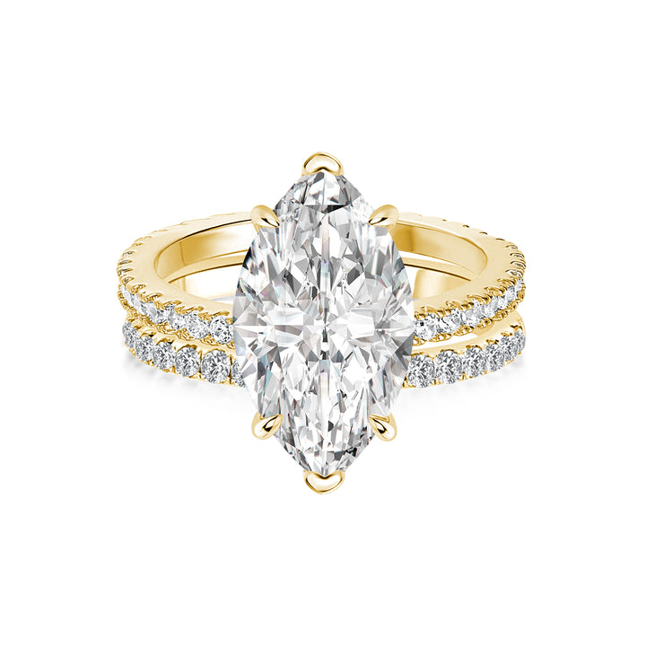 Moissanite 4.0 Ct Marquise Cut Yellow Gold Half-Coverage Wedding Set
