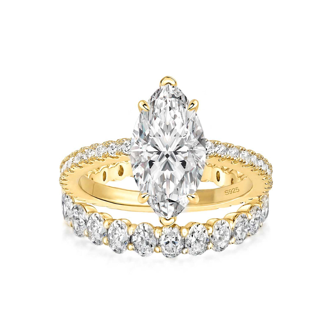 Rodiffy Moissanite 2PC 4.0Ct Marquise Cut Yellow Gold Bridal Ring Set with Oval Cut Wedding Band