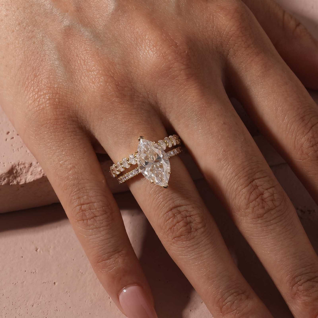 Rodiffy Moissanite 2PC 4.0Ct Marquise Cut Yellow Gold Bridal Ring Set with Oval Cut Wedding Band