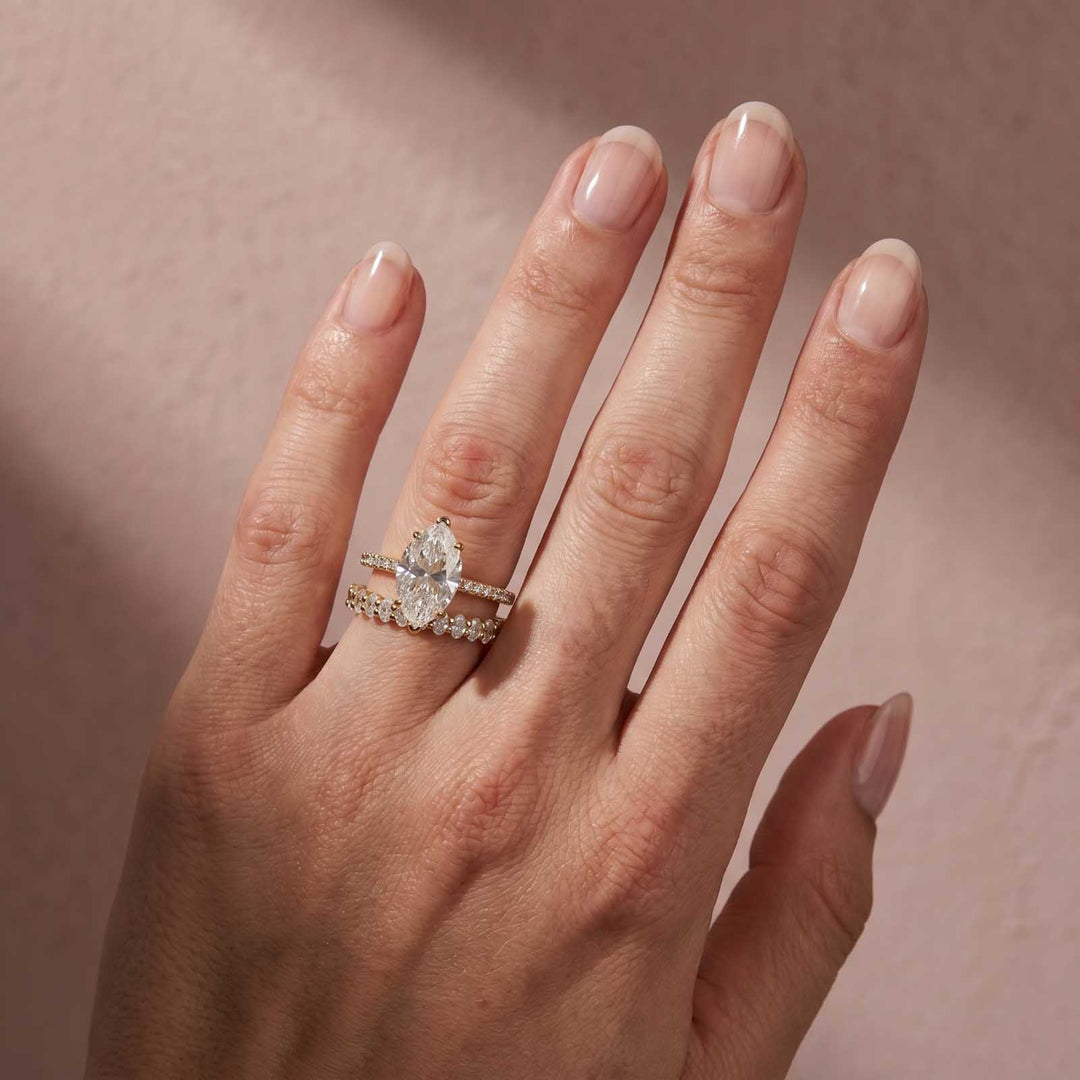 Rodiffy Moissanite 2PC 4.0Ct Marquise Cut Yellow Gold Bridal Ring Set with Oval Cut Wedding Band