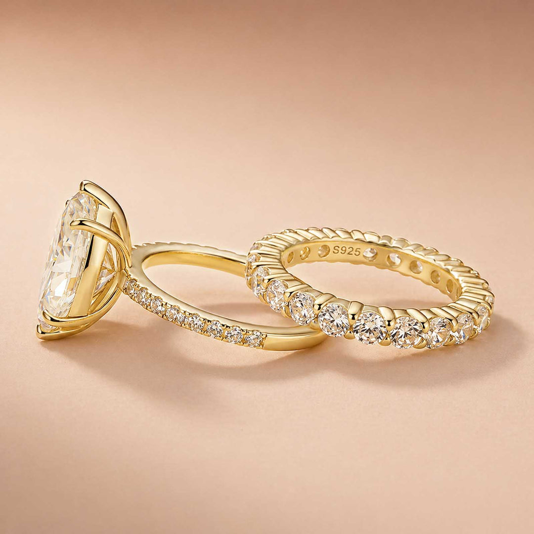 Rodiffy Moissanite 2PC 4.0Ct Marquise Cut Yellow Gold Bridal Ring Set with Oval Cut Wedding Band