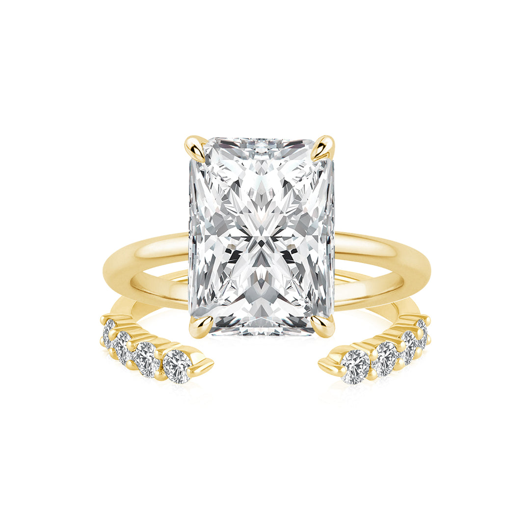 Moissanite 4.5 Ct Radiant Cut Yellow Gold Engagement Ring with Open Wedding Band