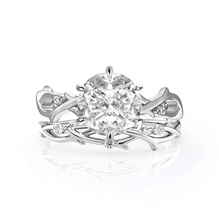Moissanite 2.0 Ct Twig 6 Prong Round Cut Twist White Gold Wedding Set