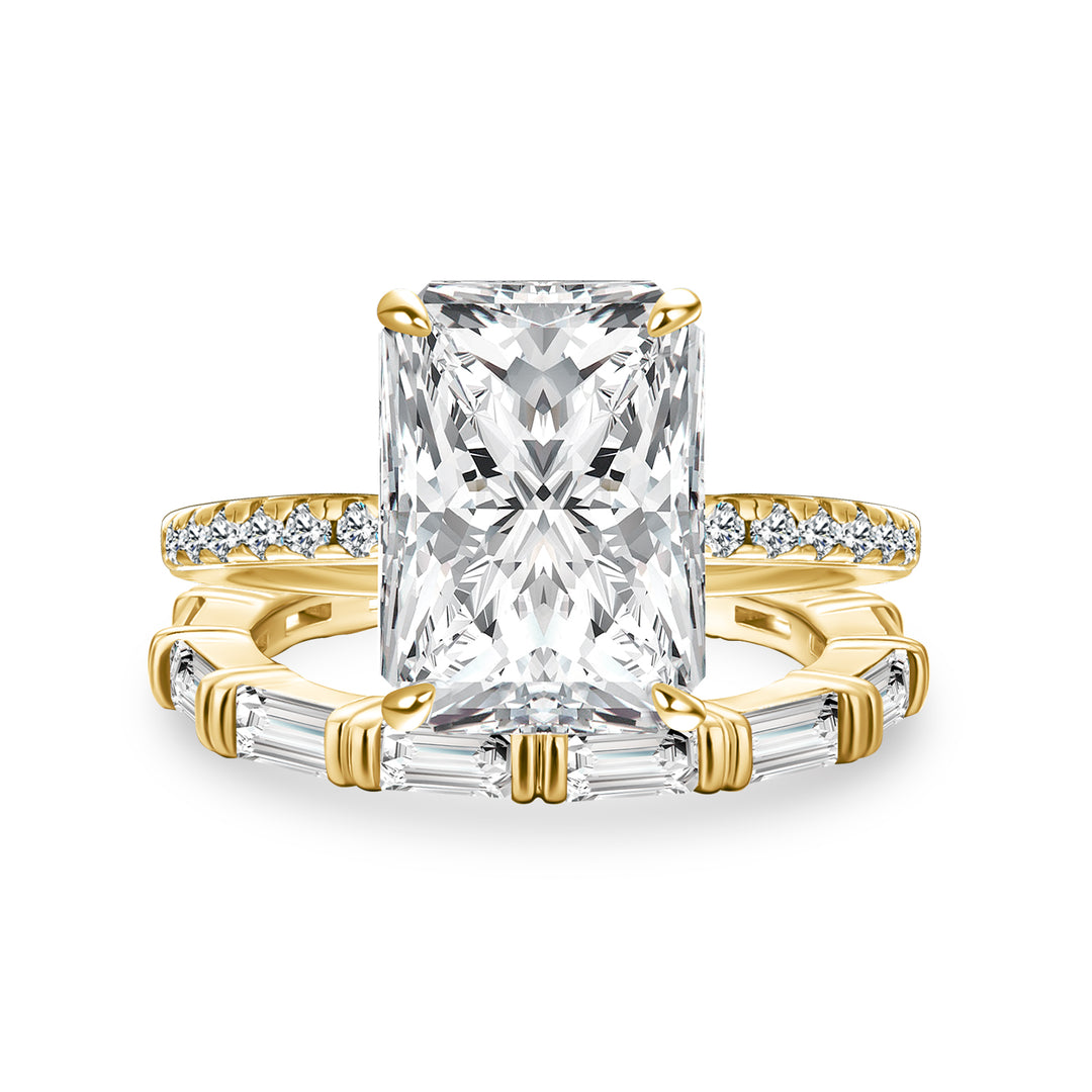 Moissanite 4.5Ct Radiant Cut Yellow Gold  Wedding Ring with Emerald Cut Wedding Band
