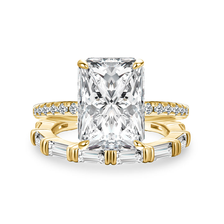 Moissanite 4.5Ct Radiant Cut Yellow Gold  Wedding Ring with Emerald Cut Wedding Band