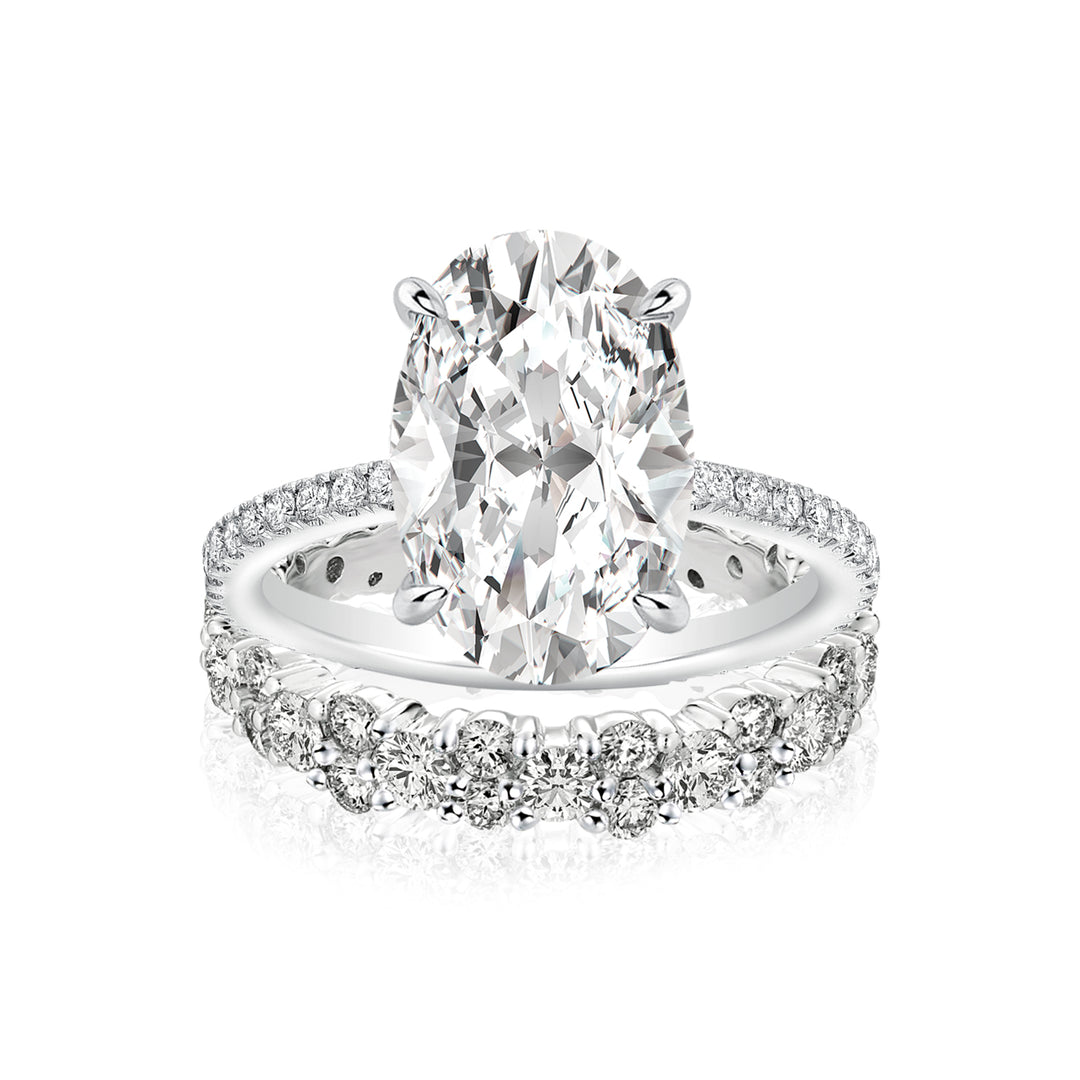 Moissanite 4.0Ct Oval Cut White Gold Wedding Ring with Round Cut Full Wedding Band