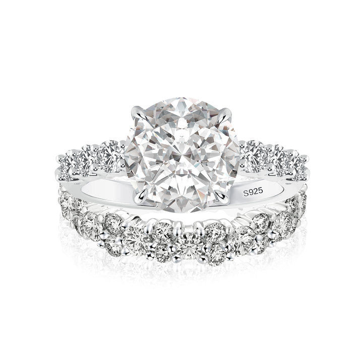 Moissanite 4.0Ct/3.0 Ct Round Cut White Gold Stack Wedding Ring with Round Cut Full Wedding Band
