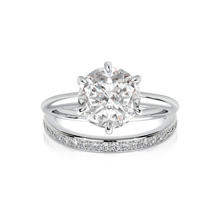 Moissanite 2.0Ct Solitaire Round Cut White Gold Stack Wedding Ring with Pavé Eternity Ring