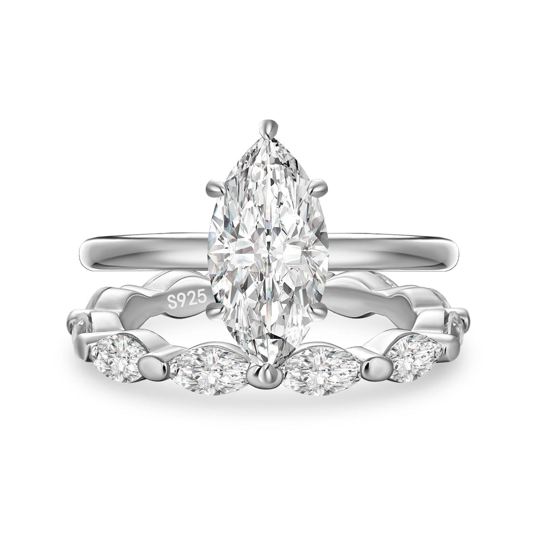 Moissanite 2.0Ct Solitaire Marquise Cut/4.0 Ct Oval Cut Engagement Ring with Marquise Cut Wedding Band