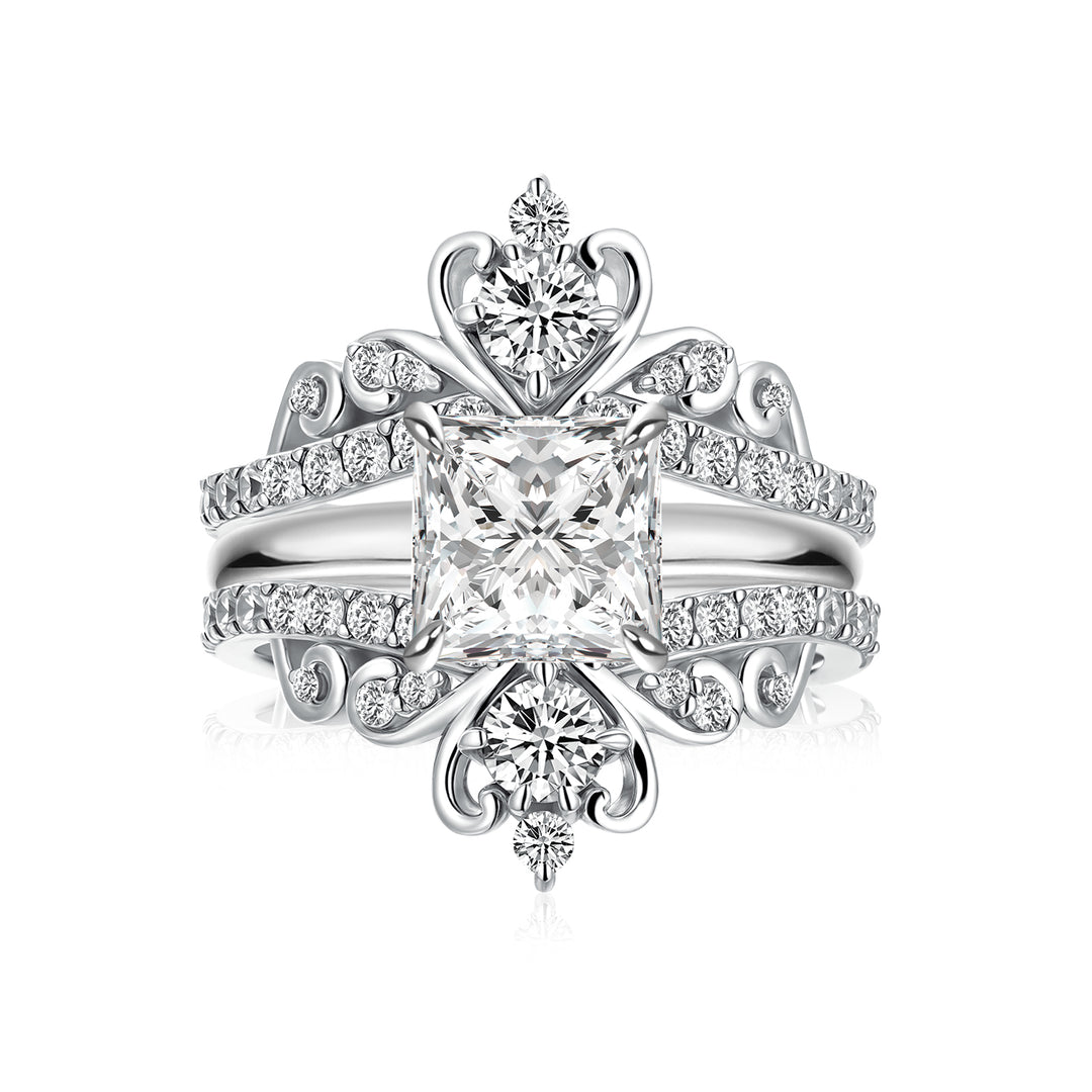 Moissanite 2.0 Ct Princess Cut Solitaire White Gold Engagement Ring with Enhancer Ring