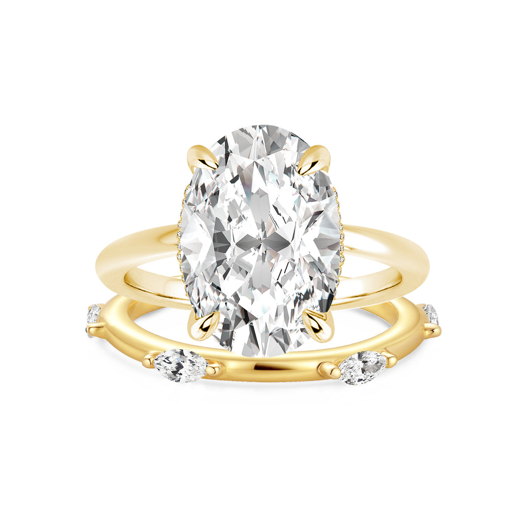 Moissanite 5.5Ct Solitaire Oval Cut Engagement Ring with Marquise Cut Wedding Band