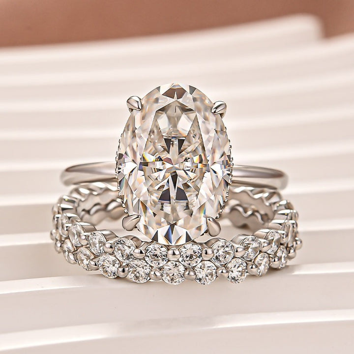 Moissanite 5.5Ct Hidden Halo Oval Cut Engagement Ring with 1.5 Ct Round Cut  Anniversary Ring