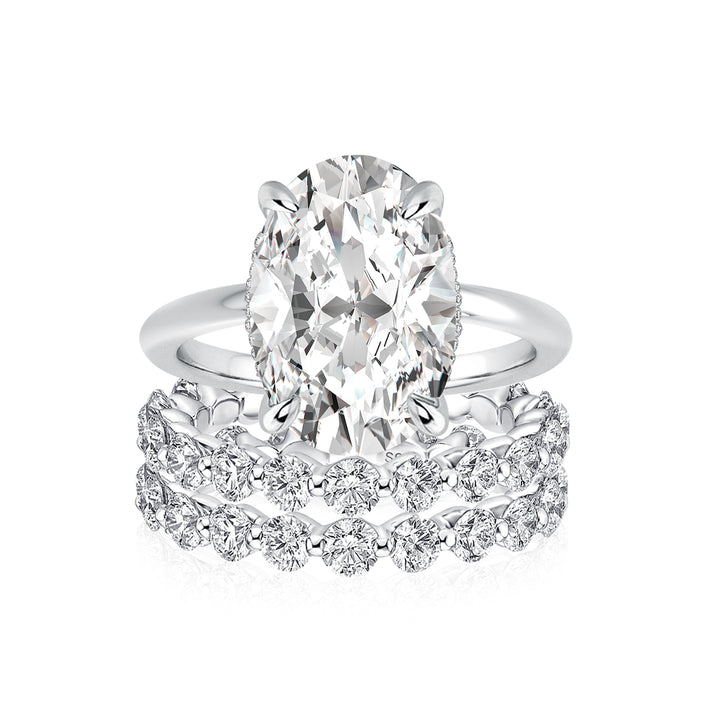 Moissanite 5.5Ct Hidden Halo Oval Cut Engagement Ring with 1.5 Ct Round Cut  Anniversary Ring