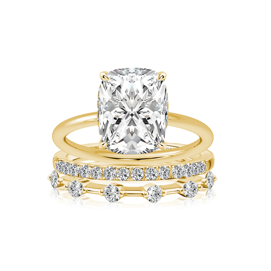 Moissanite 4.0Ct Cushion Cut Solitaire Yellow Gold 3PC Wedding Ring Set
