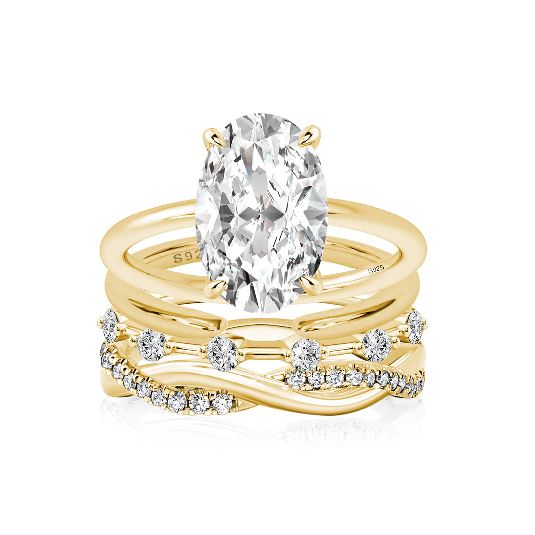 Moissanite 4.0Ct Oval Cut Yellow Gold Bridal Ring Set with Open Wedding Band