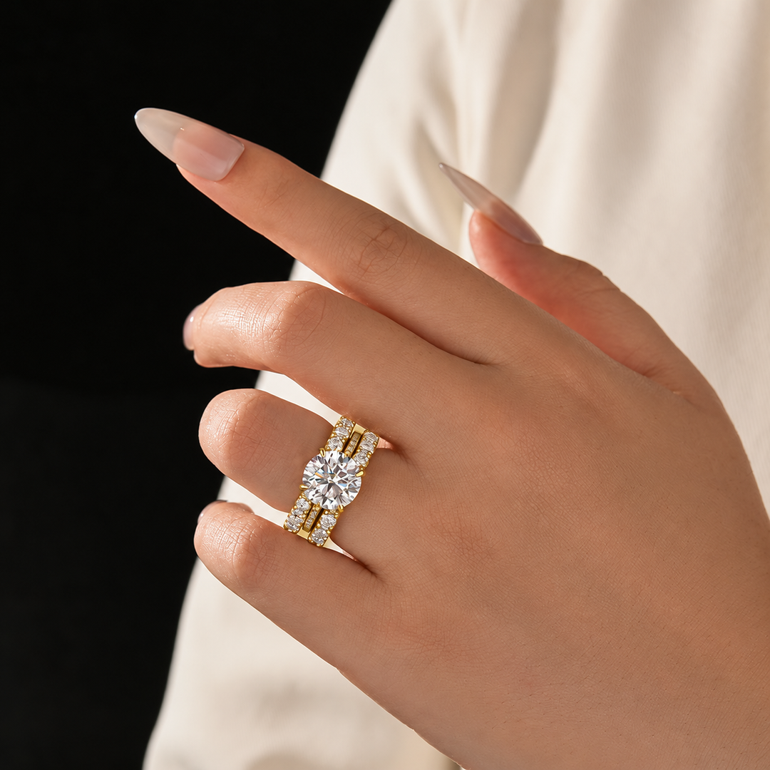 3PC Moissanite 4.0Ct Round Cut 18K Gold Plated Bridal Ring Set