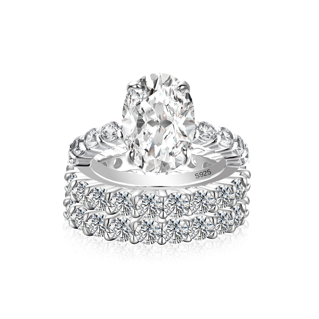 Moissanite 4.0Ct Oval Cut White Gold Bridal Ring Set with Round Cut Full Wedding Band