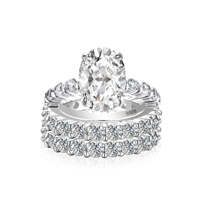 Moissanite 4.0Ct Oval Cut White Gold Bridal Ring Set with Round Cut Full Wedding Band