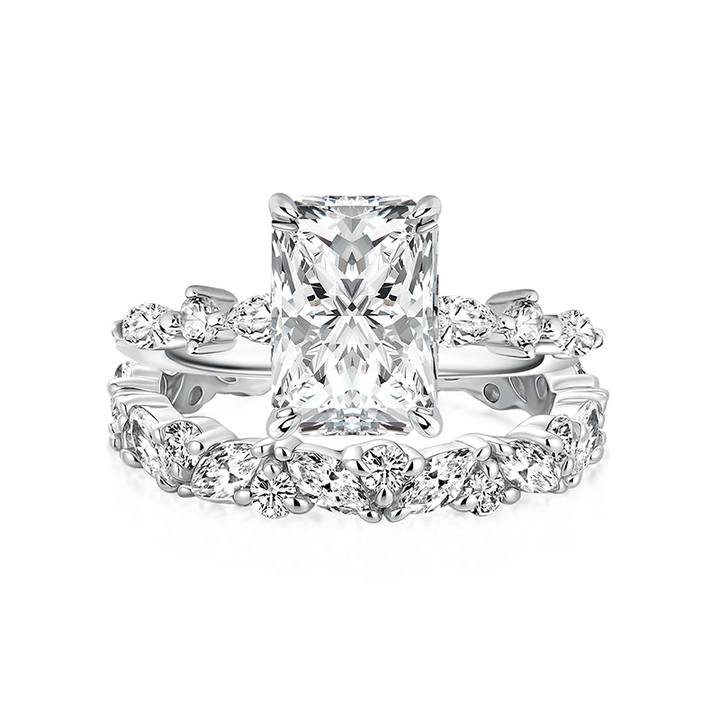 Moissanite 3.5 Ct Radiant Cut White Gold Engagement Ring with Marquise &amp; Round Wedding Ring