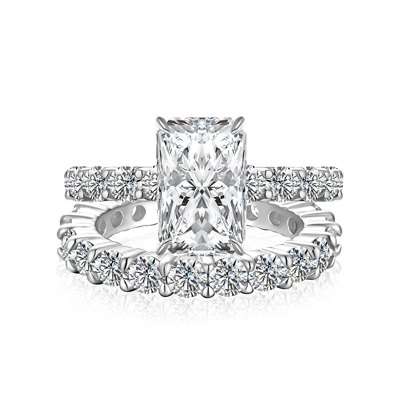 Moissanite 3.5 Ct Radiant Cut White Gold Wedding Ring Set For Women