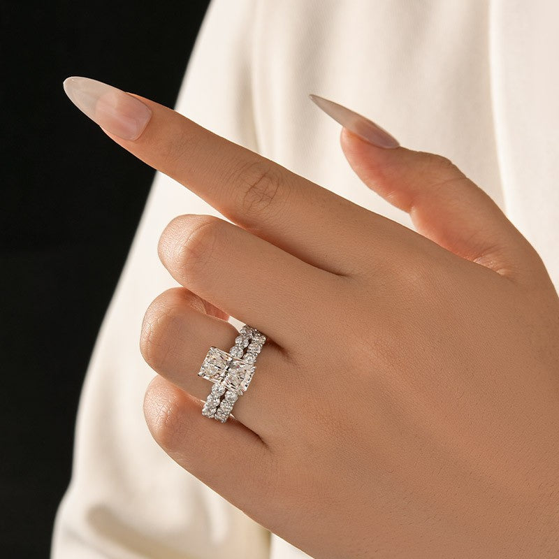 Moissanite 3.5 Ct Radiant Cut White Gold Wedding Ring Set For Women