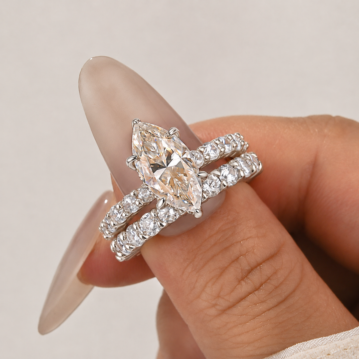 Moissanite 3.0Ct Marquise Side Stone 18K Gold Plated Travel Bridal Set