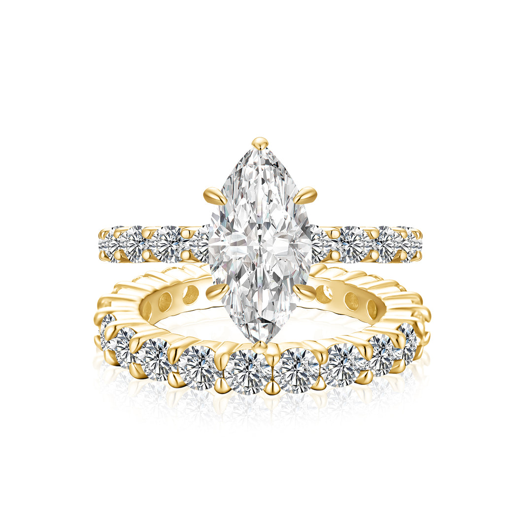 Moissanite 3.0Ct Marquise Side Stone Yellow Gold Travel Bridal Set