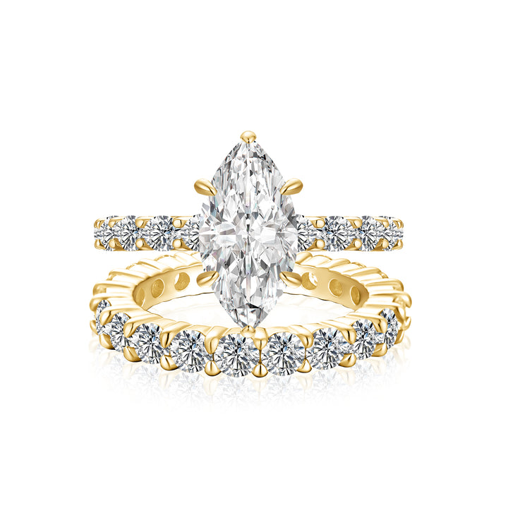 Moissanite 3.0Ct Marquise Side Stone 18K Gold Plated Travel Bridal Set