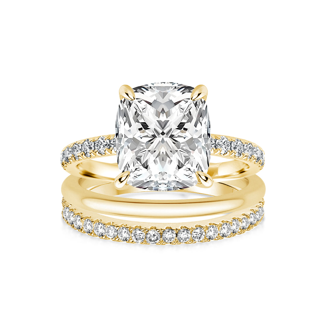 Moissanite 3.0Ct Cushion Cut Yellow Gold Travel Bridal Set
