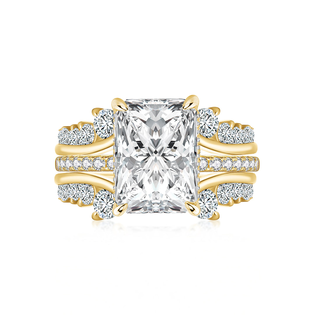 Moissanite 3.5Ct Radiant Cut Yellow Gold Wedding Ring with Enhancer Ring