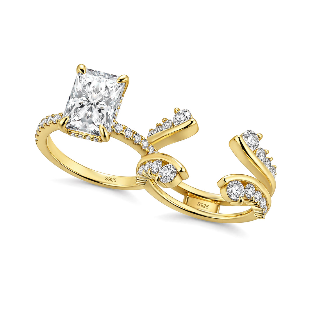 Moissanite 3.5Ct Radiant Cut Yellow Gold Wedding Ring with Enhancer Ring