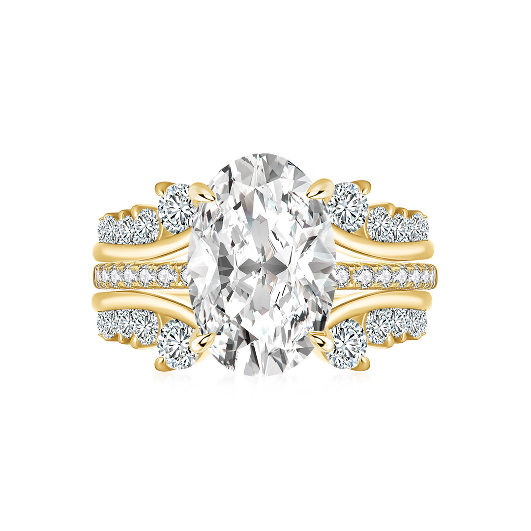 Moissanite 4.0Ct Oval Cut Yellow Gold Wedding Ring with Enhancer Ring