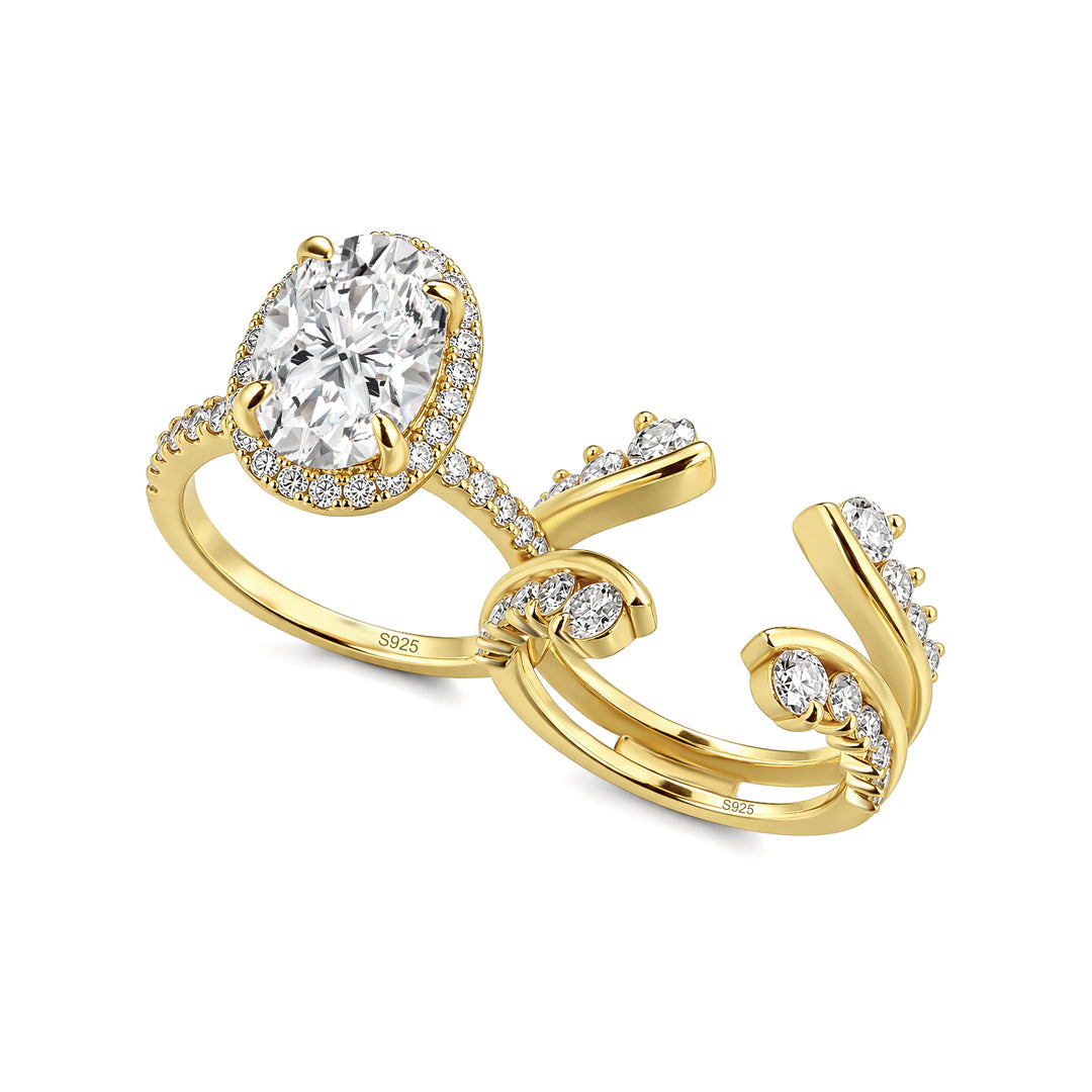 Moissanite 4.0Ct Oval Cut Yellow Gold Wedding Ring with Enhancer Ring