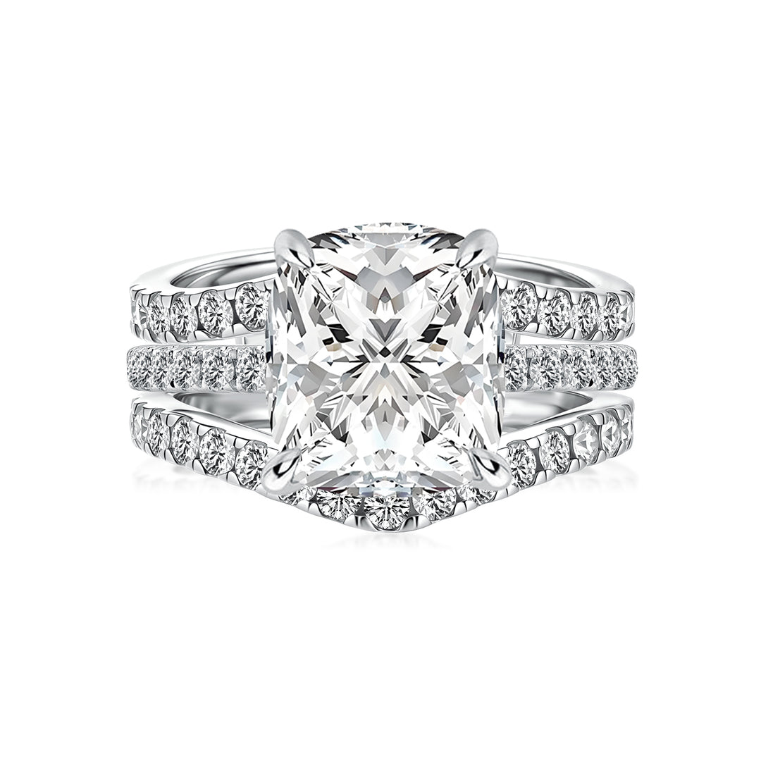 Moissanite 3.0Ct Cushion Cut White Gold Wedding Ring with Enhancer Ring