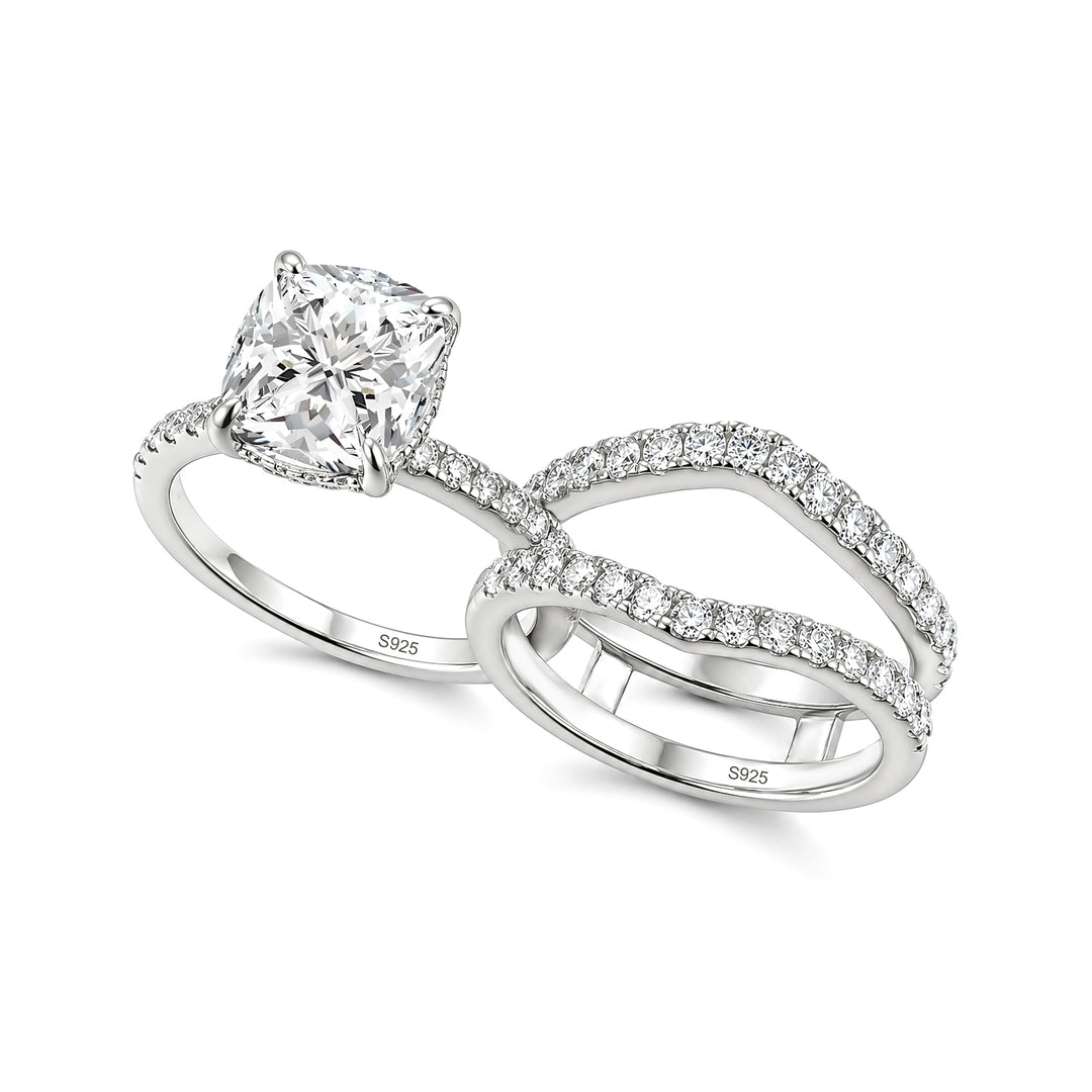 Moissanite 3.0Ct Cushion Cut White Gold Wedding Ring with Enhancer Ring