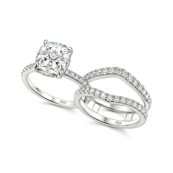 Moissanite 3.0Ct Cushion Cut White Gold Wedding Ring with Enhancer Ring
