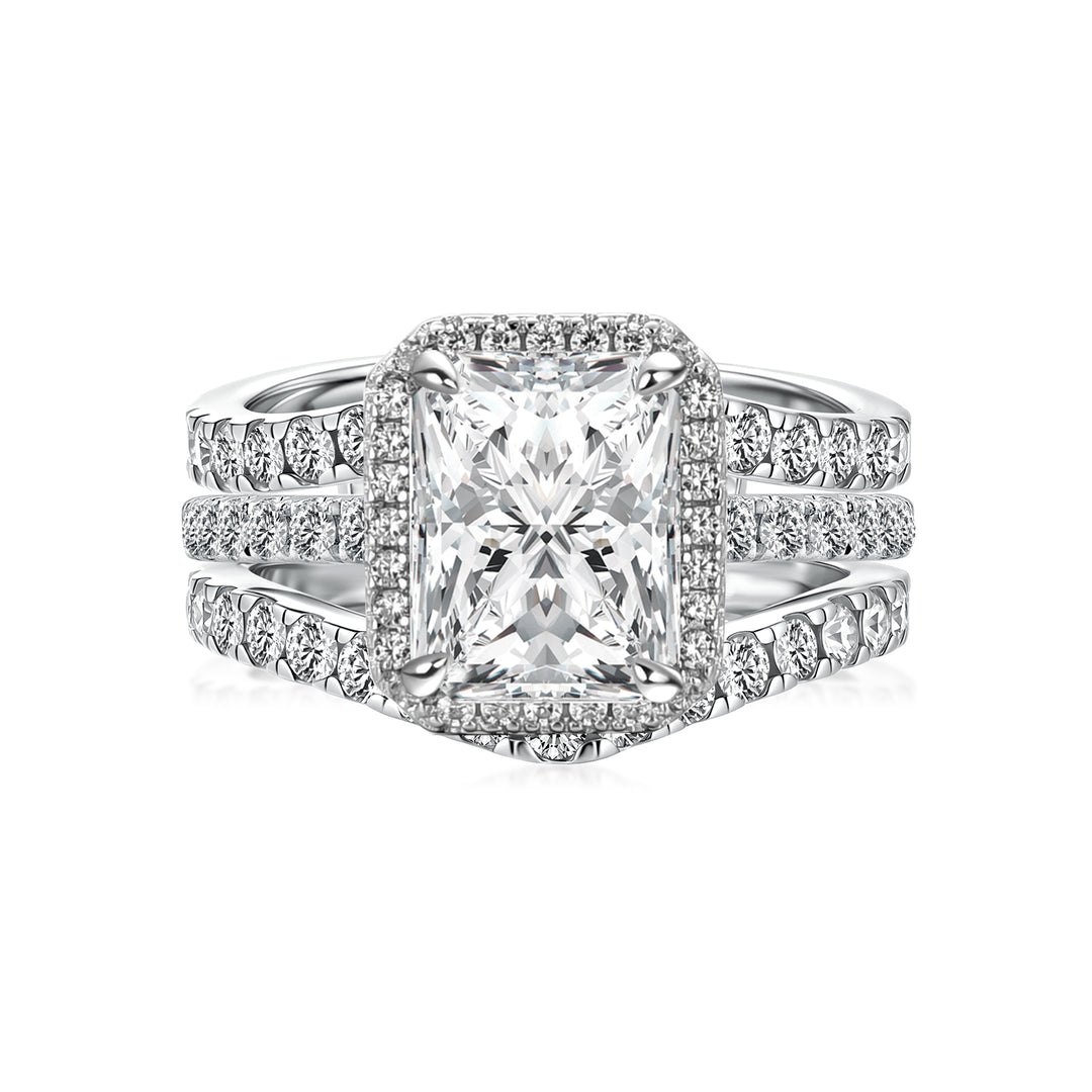 Moissanite 3.0Ct Halo Radiant Cut White Gold Wedding Ring with Enhancer Ring