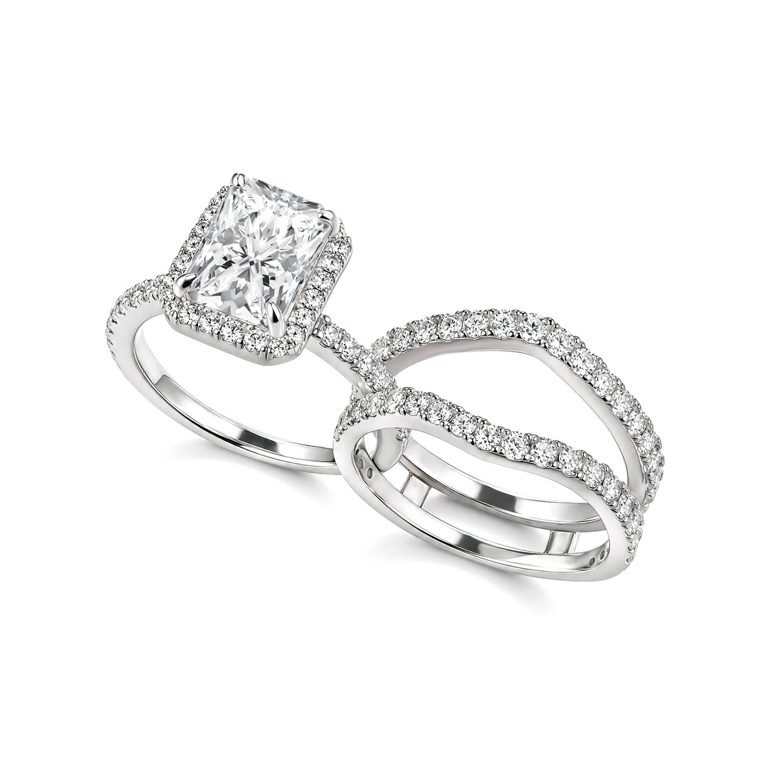 Moissanite 3.0Ct Halo Radiant Cut White Gold Wedding Ring with Enhancer Ring