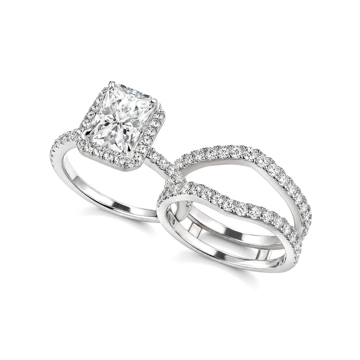 Moissanite 3.0Ct Halo Radiant Cut White Gold Wedding Ring with Enhancer Ring