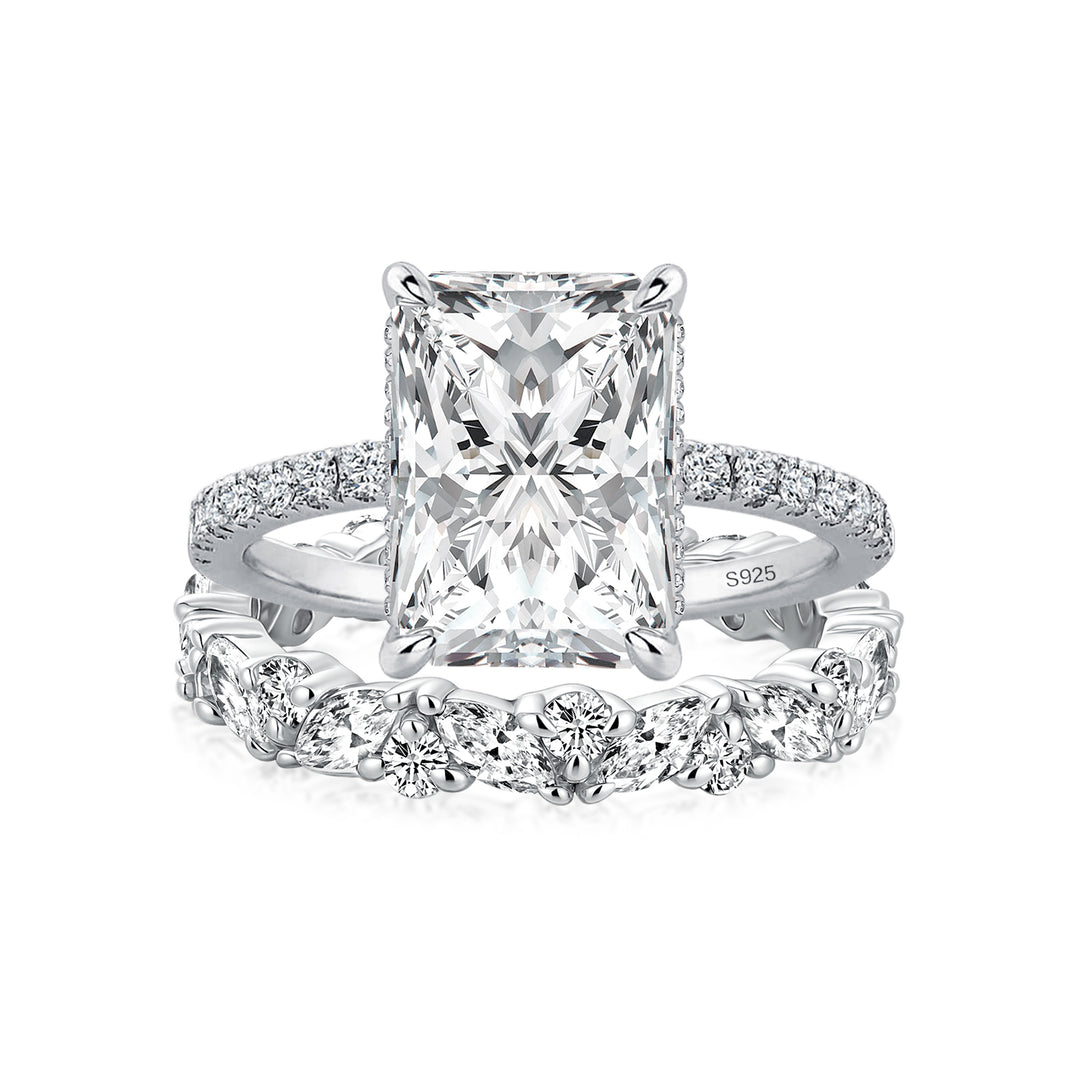 Moissanite 3.5Ct Radiant Cut White Gold Wedding Ring with Round & Marquise Cut Wedding Ring