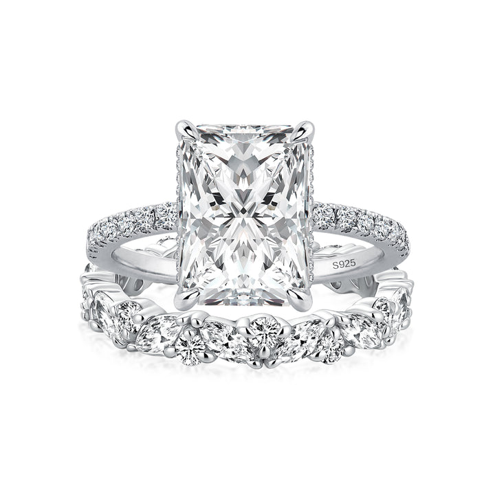 Moissanite 3.5Ct Radiant Cut White Gold Wedding Ring with Round &amp; Marquise Cut Wedding Ring