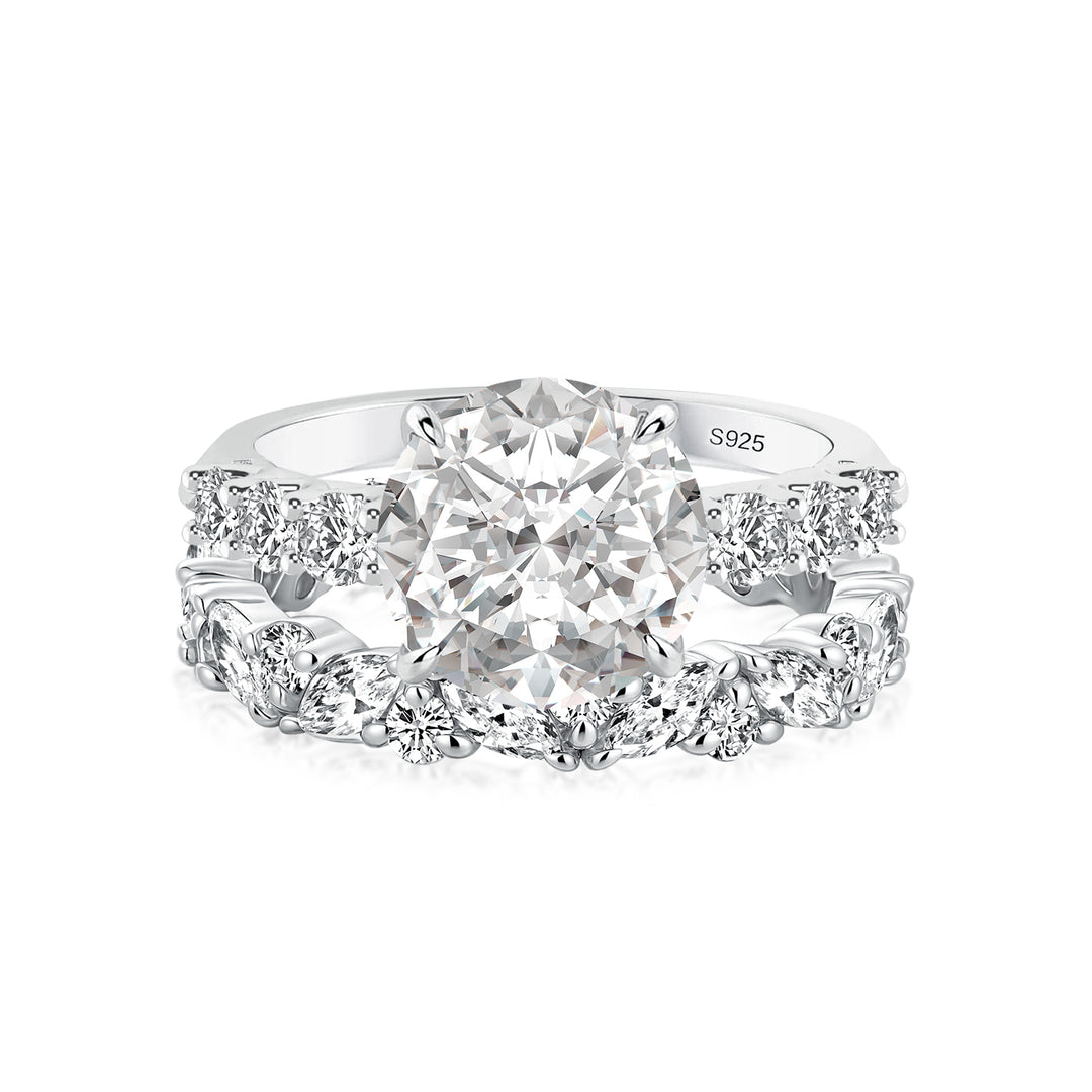 Moissanite 4.0Ct Round Cut White Gold Wedding Ring with Round & Marquise Cut Wedding Ring