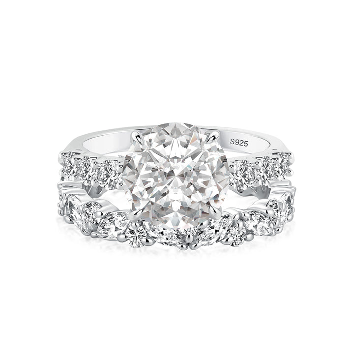 Moissanite 4.0Ct Round Cut White Gold  White/ Green Wedding Ring with Round &amp; Marquise Cut Wedding Ring