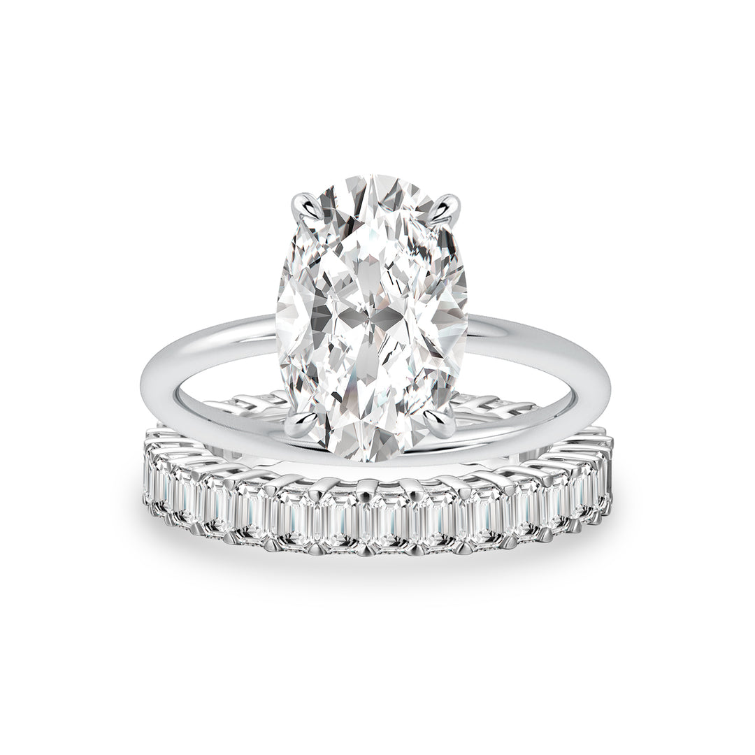 Moissanite 4.0Ct Solitaire Oval Cut White Gold Wedding Ring with Emerald Cut Wedding Ring