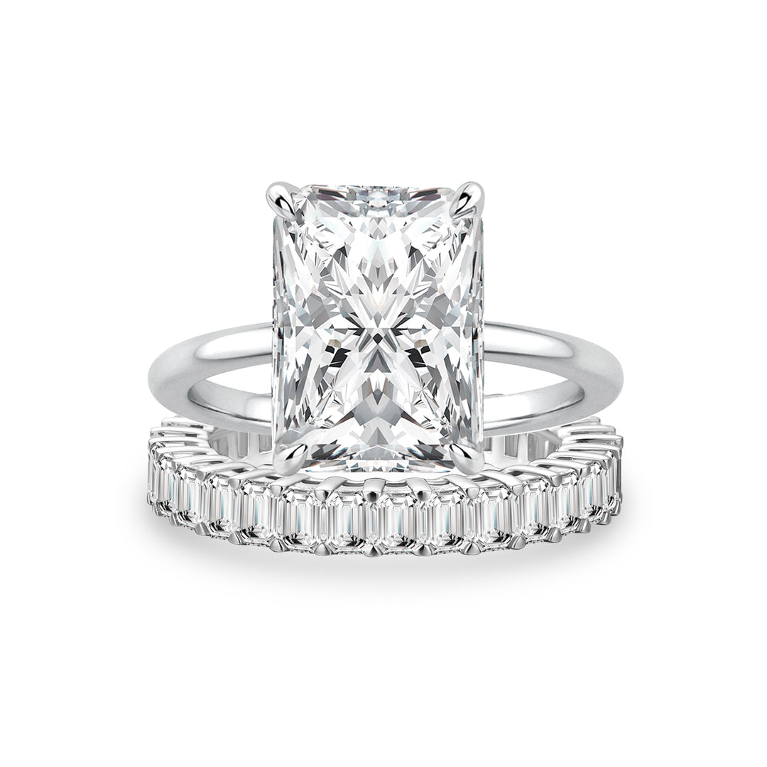 Moissanite 4.5Ct Solitaire Radiant Cut White Gold Wedding Ring with Emerald Cut Wedding Ring