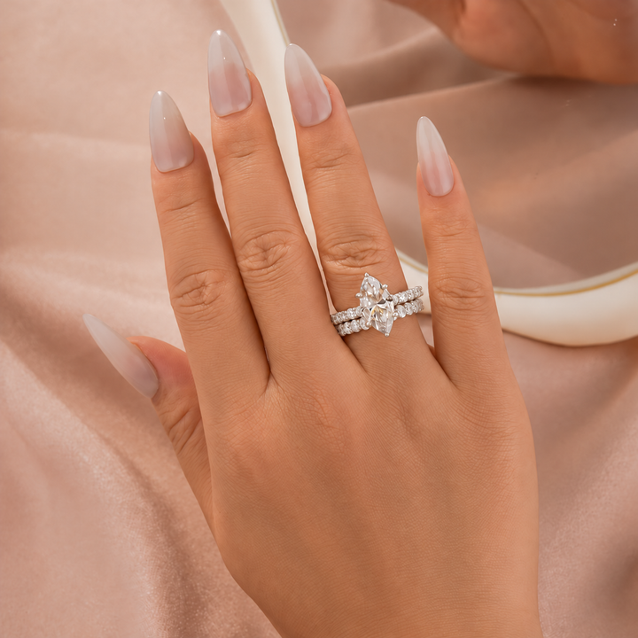 Moissanite 3.0Ct Marquise Cut Wedding Ring with Oval Cut Wedding Ring